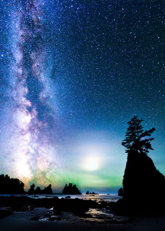Ocean, Milky Way At Shi Shi Beach - Lustre Paper Print