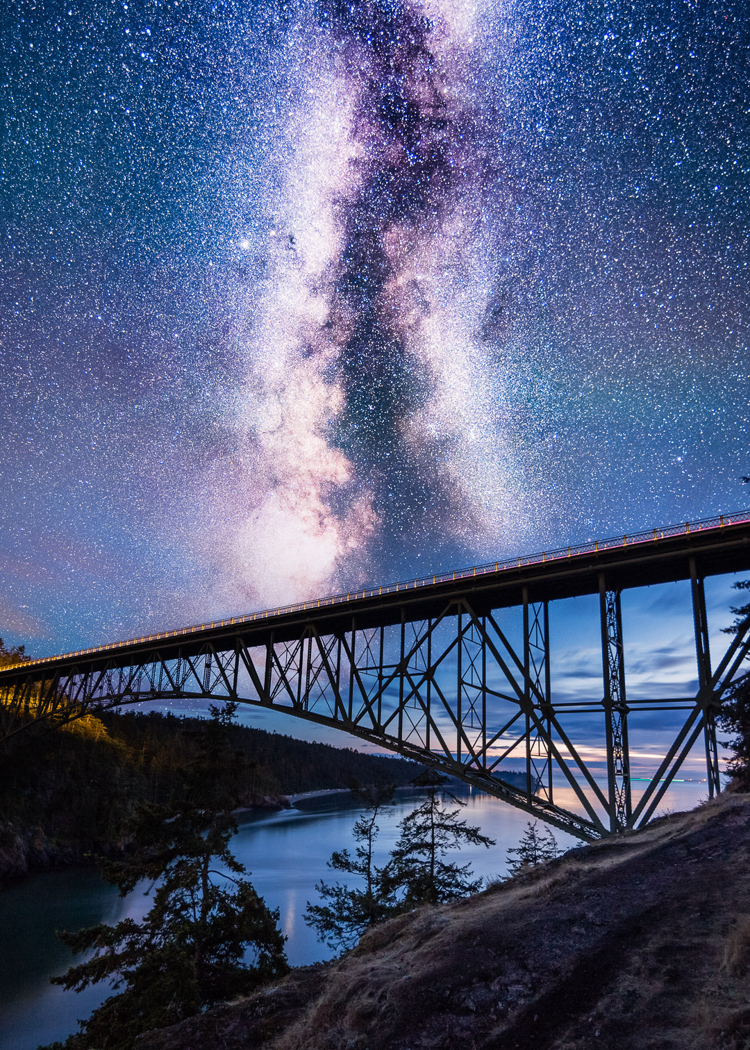 Milky Way Over Deception Pass Bridge - Metal Print