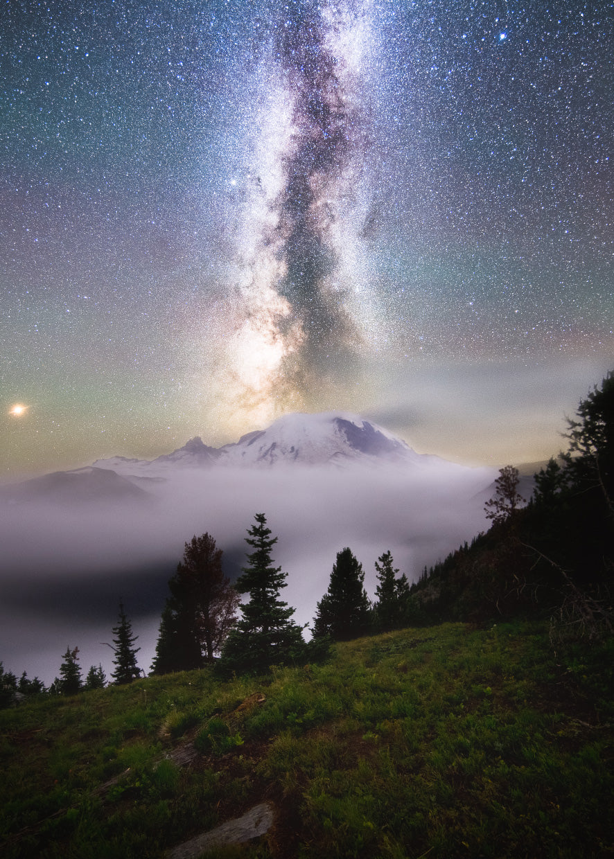 Dreamy, Milky Way Over Mount Rainier, Silver Forest Trail - Canvas Print