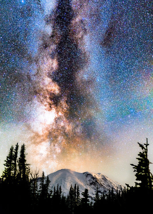 Volcano, Milky Way Rising Over Mount Rainier - Canvas Print