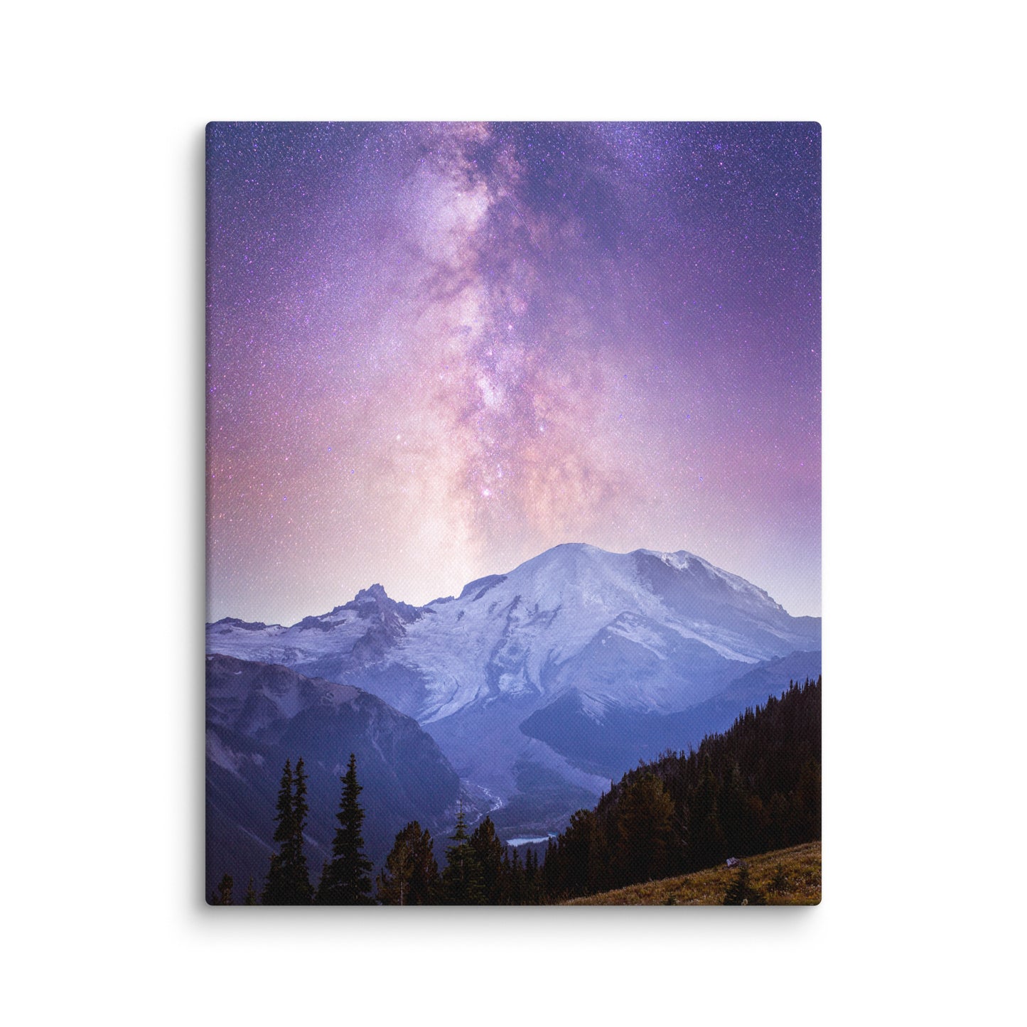 Purple Haze, Milky Way Over Mount Rainier - Canvas Print