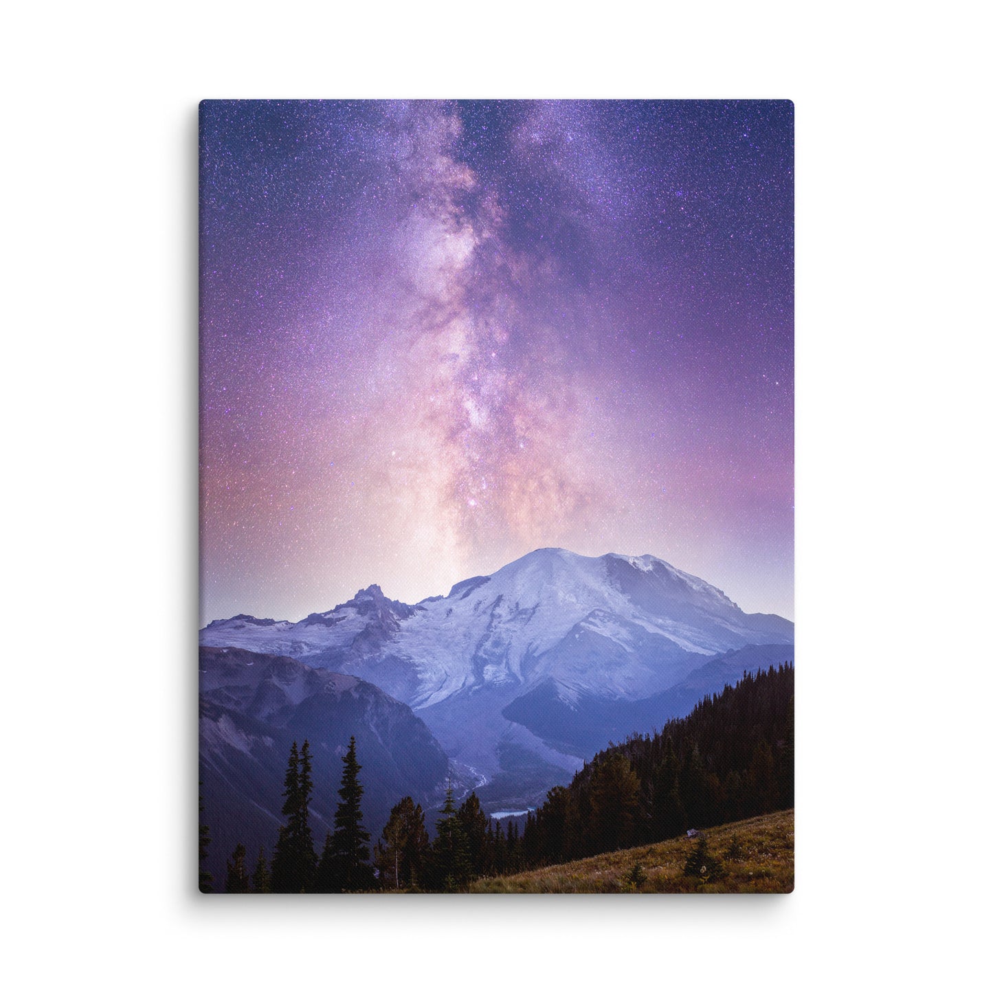 Purple Haze, Milky Way Over Mount Rainier - Canvas Print