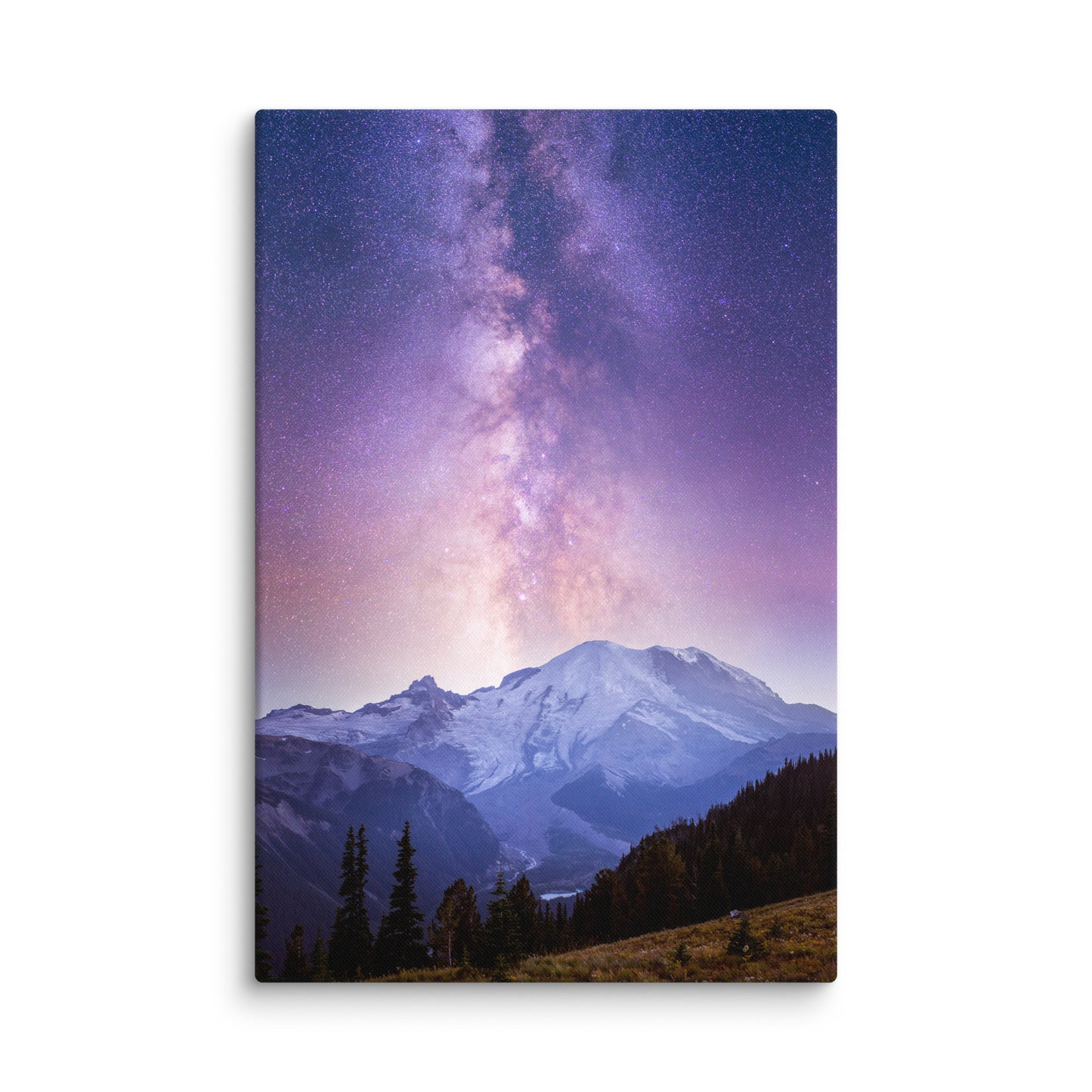 Purple Haze, Milky Way Over Mount Rainier - Canvas Print