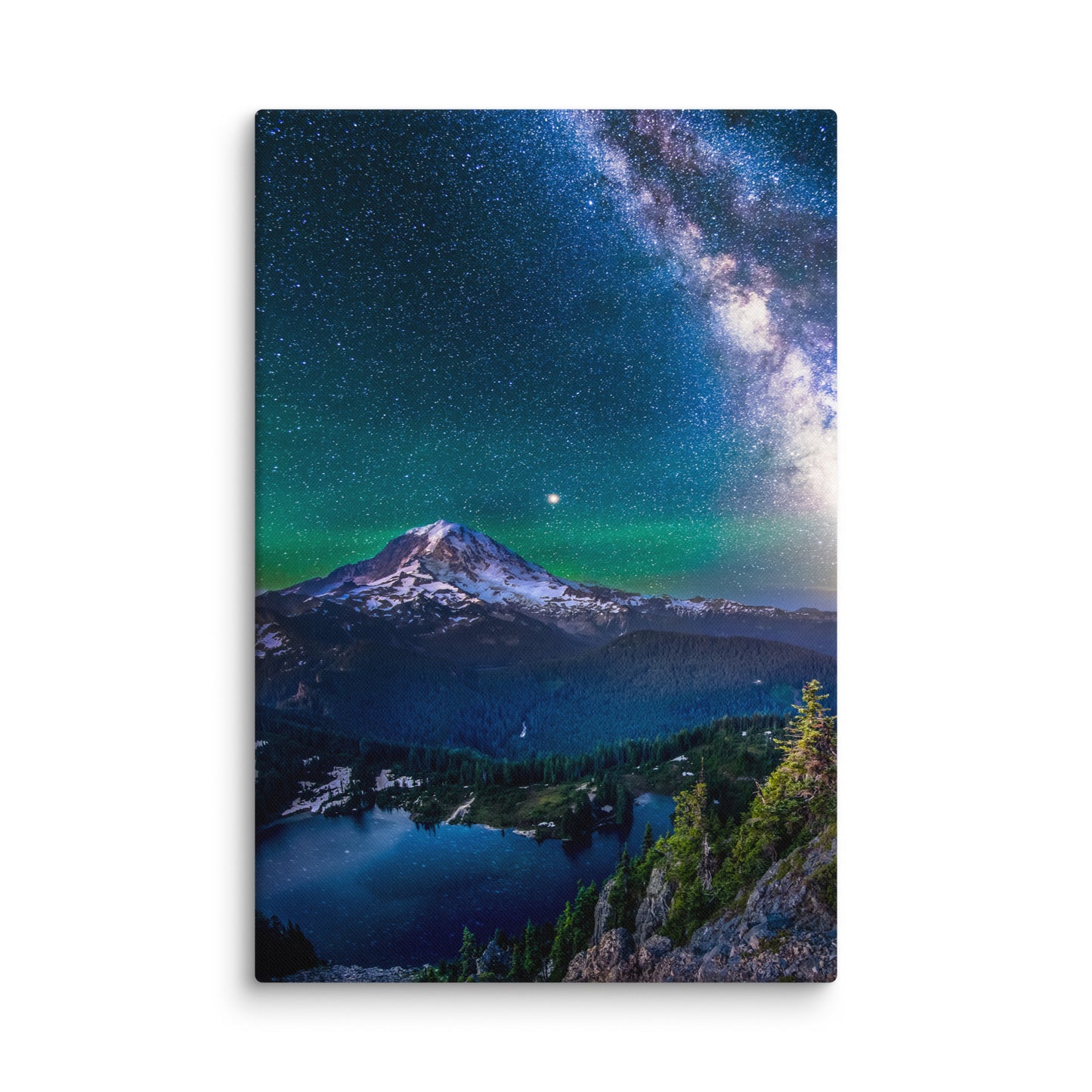 Milky Way Over Mount Rainier From Tolmie Peak - Canvas Print