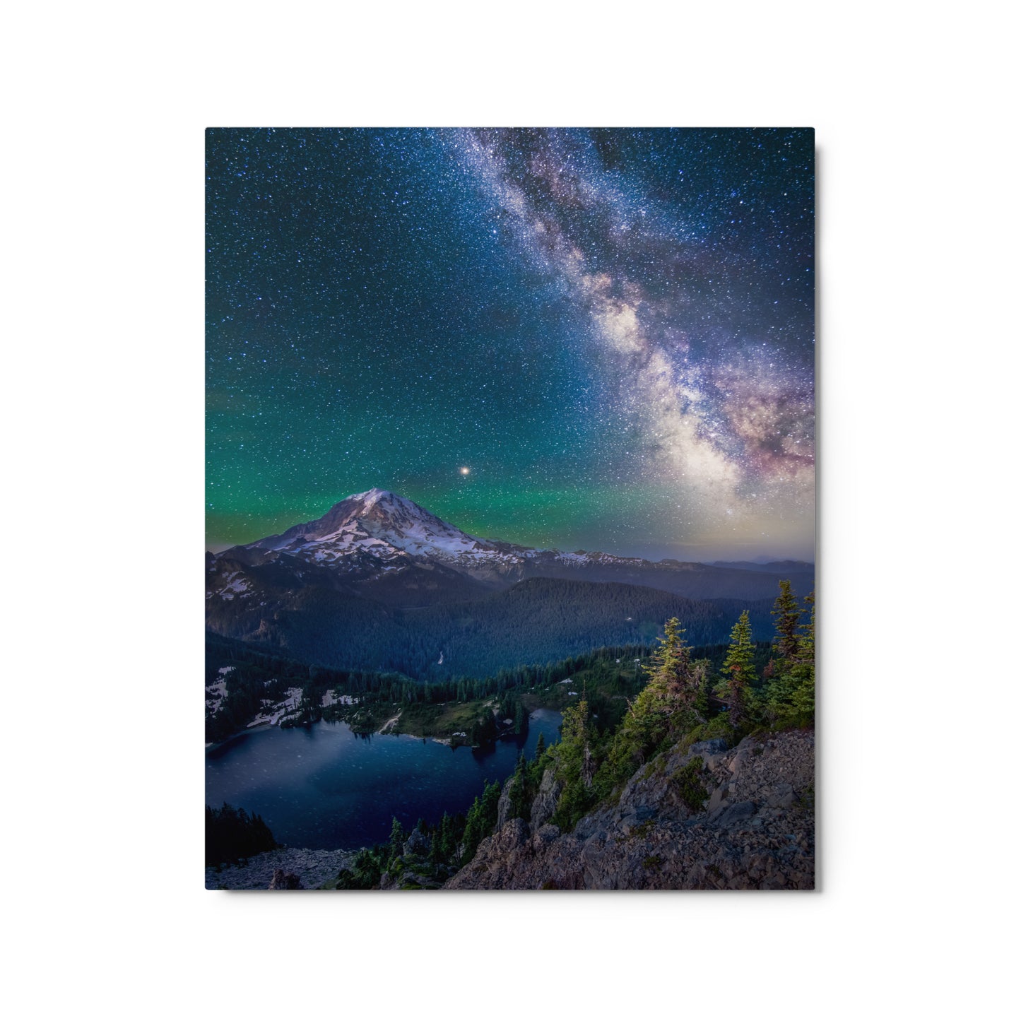 Milky Way Over Mount Rainier From Tolmie Peak - Metal Print