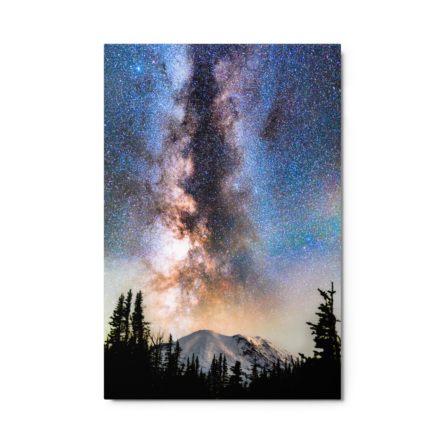 Volcano, Milky Way Rising Over Mount Rainier - Metal Print