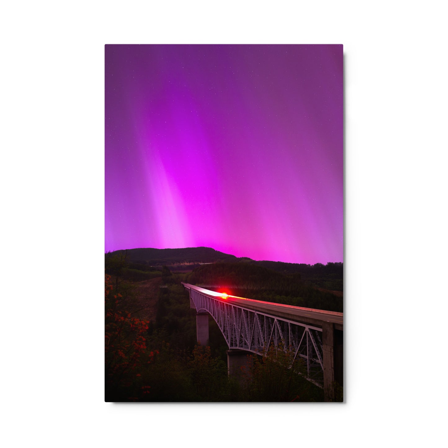 Aurora Borealis Above Hoffstadt Creek Bridge – Metal Print