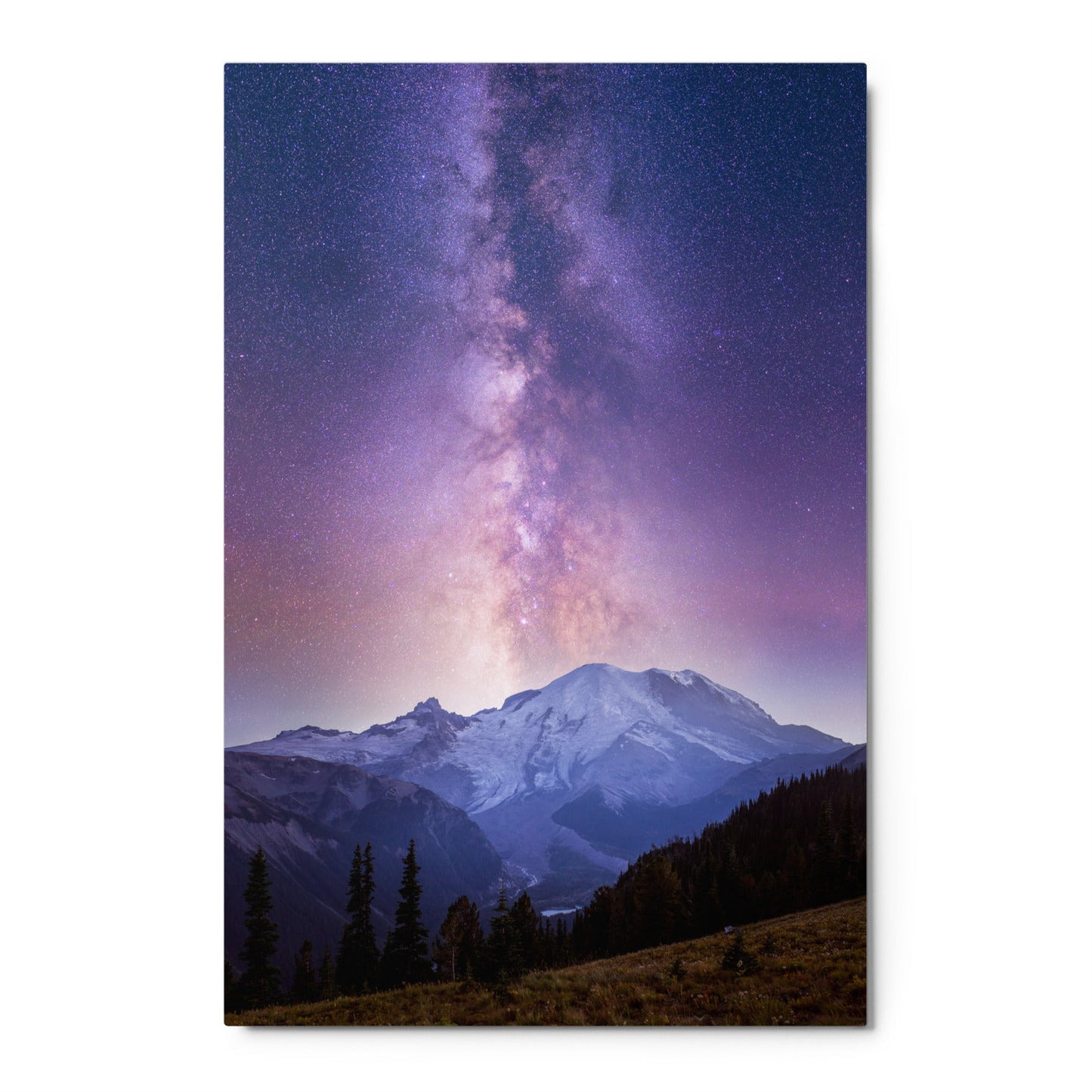 Purple Haze, Milky Way Over Mount Rainier - Metal Print