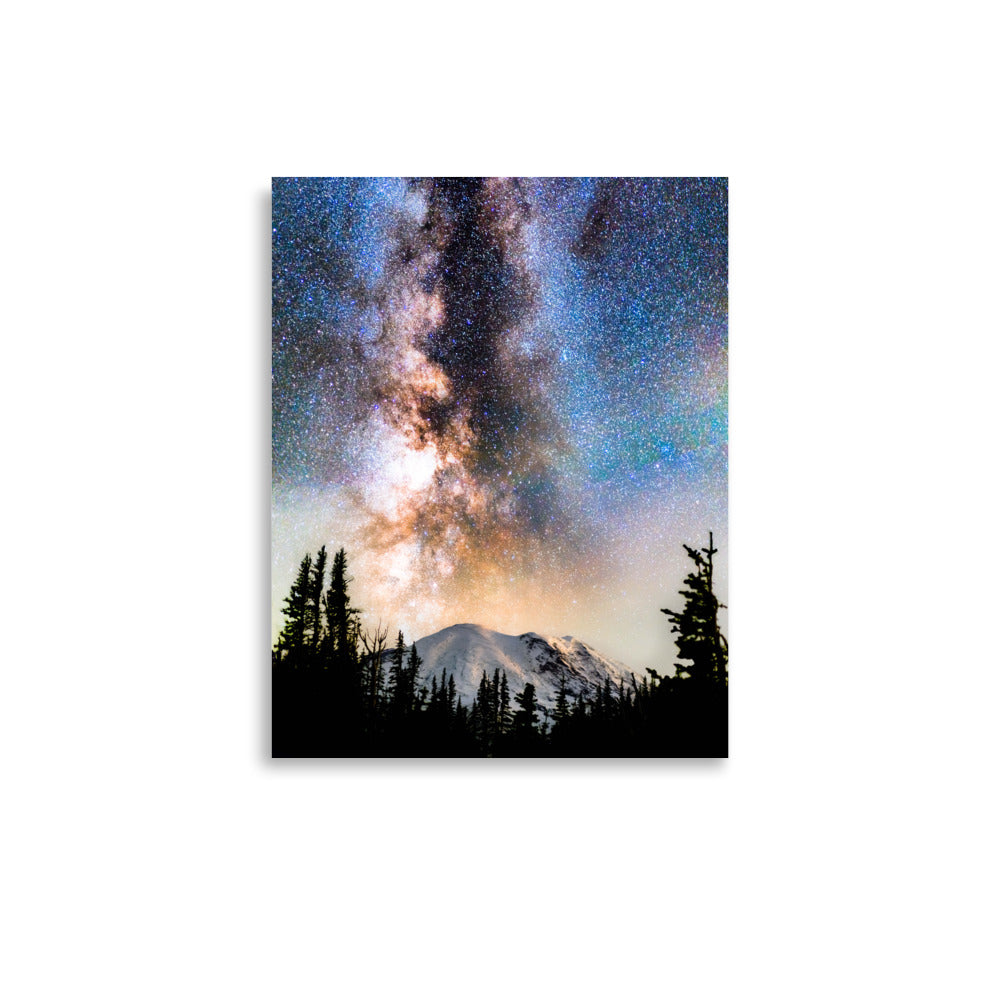 Volcano, Milky Way Rising Over Mount Rainier - Lustre Paper Print