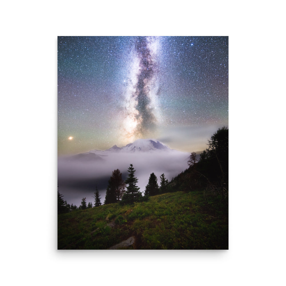 Dreamy, Milky Way Over Mount Rainier, Silver Forest Trail - Lustre Paper Print