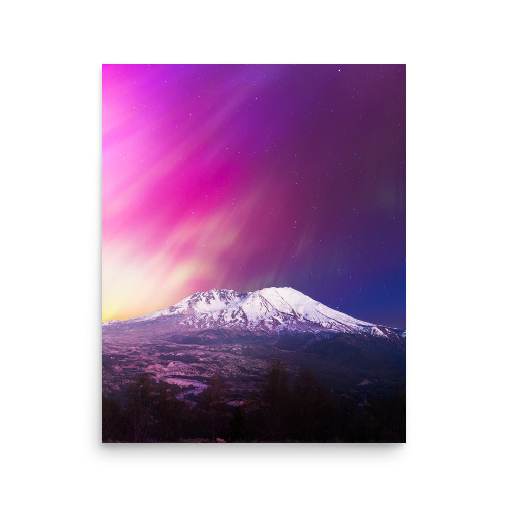 Aurora Borealis Over Mount St. Helens - Lustre Paper Print