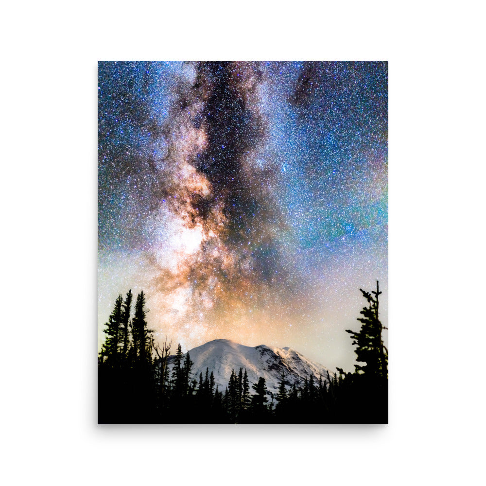 Volcano, Milky Way Rising Over Mount Rainier - Lustre Paper Print