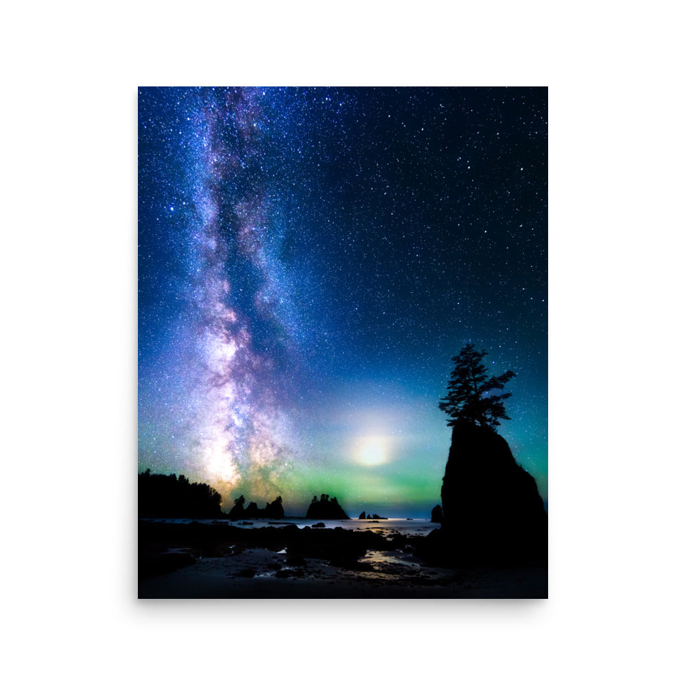 Ocean, Milky Way At Shi Shi Beach - Lustre Paper Print