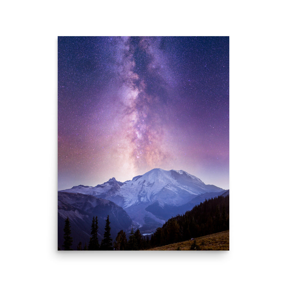 Purple Haze, Milky Way Over Mount Rainier - Lustre Paper Print