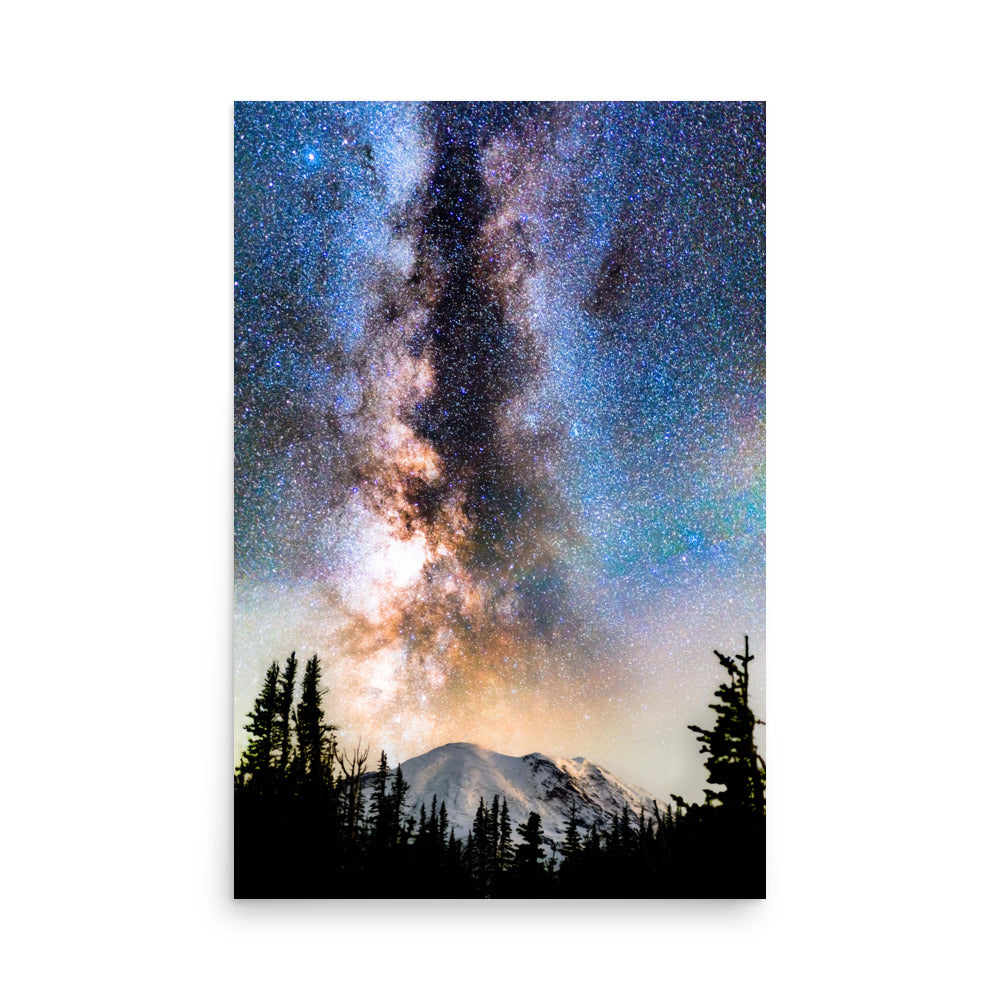 Volcano, Milky Way Rising Over Mount Rainier - Lustre Paper Print