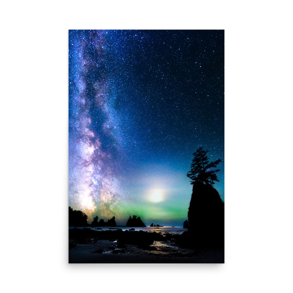 Ocean, Milky Way At Shi Shi Beach - Lustre Paper Print