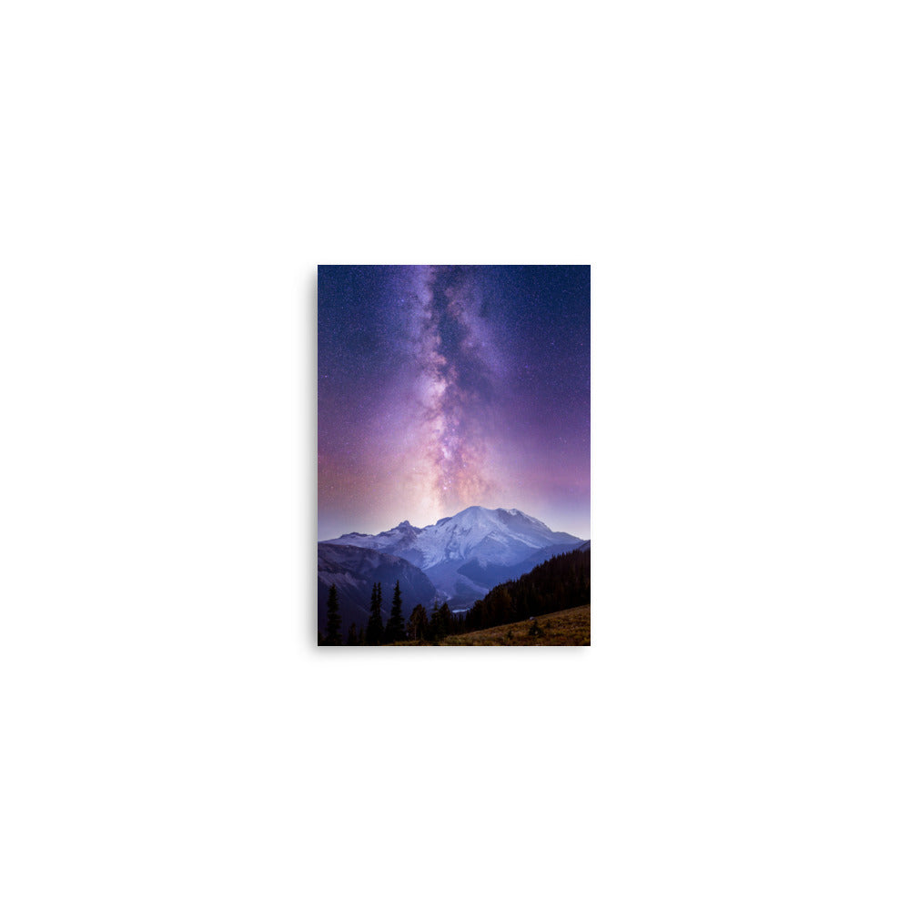 Purple Haze, Milky Way Over Mount Rainier - Lustre Paper Print