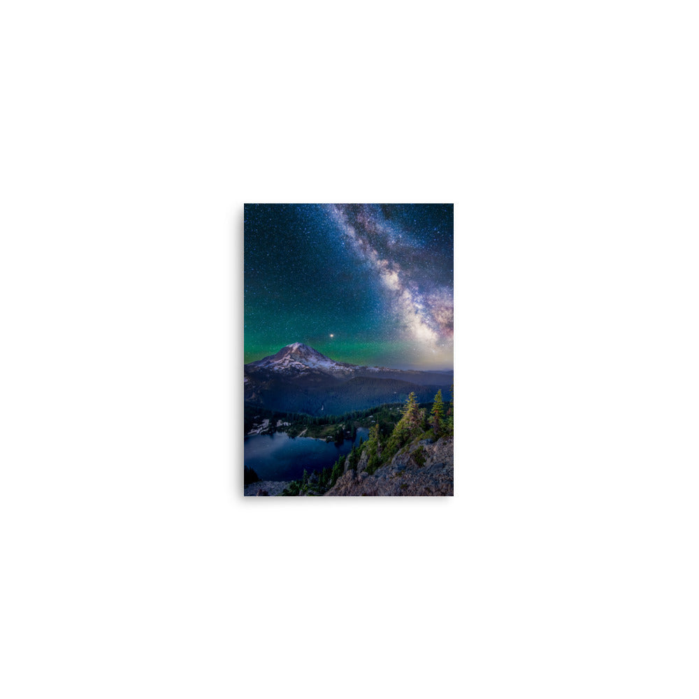 Milky Way Over Mount Rainier From Tolmie Peak - Lustre Paper Print