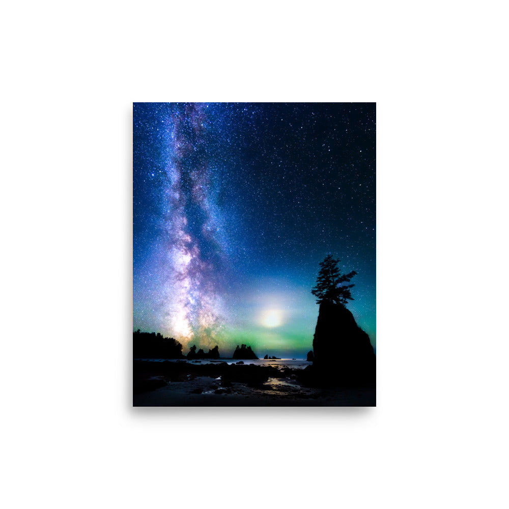 Ocean, Milky Way At Shi Shi Beach - Lustre Paper Print
