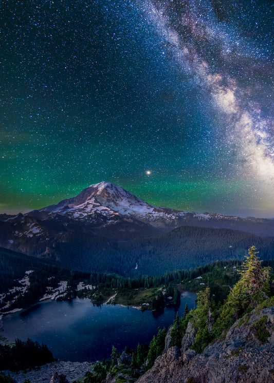 Milky Way Over Mount Rainier From Tolmie Peak - Canvas Print