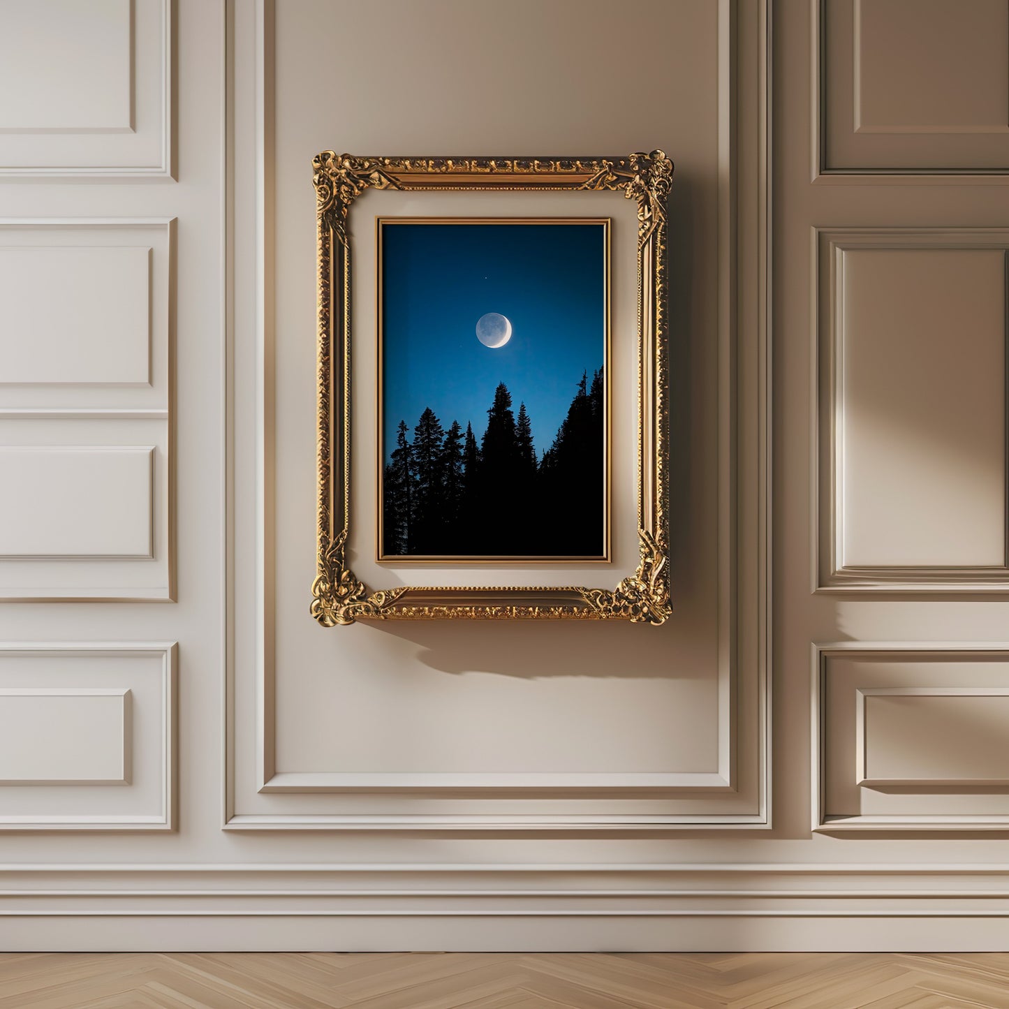 Crescent Moon Over Trees, Mount Rainier National Park - Lustre Paper Print