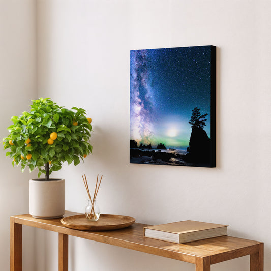 Ocean, Milky Way At Shi Shi Beach, WA - Canvas Print