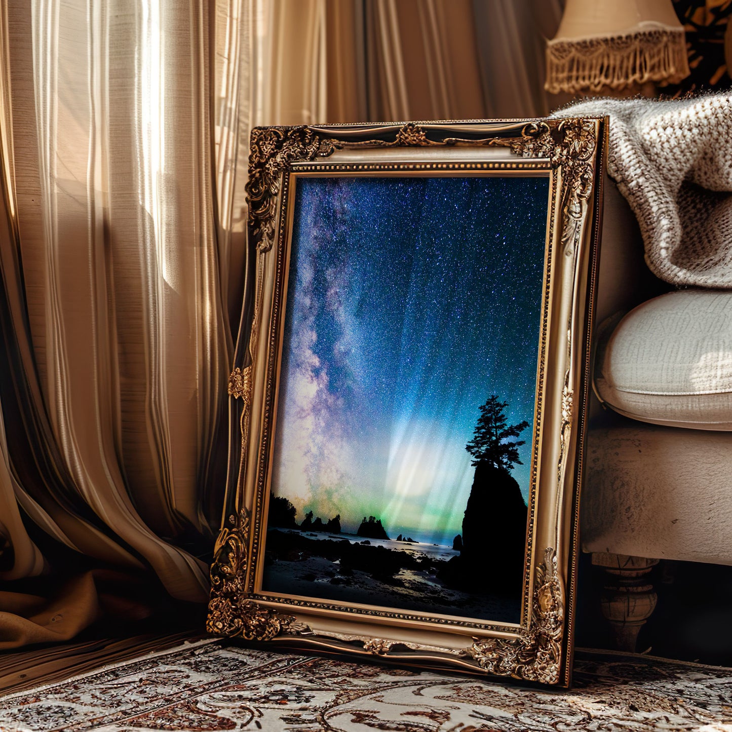 Ocean, Milky Way At Shi Shi Beach - Lustre Paper Print