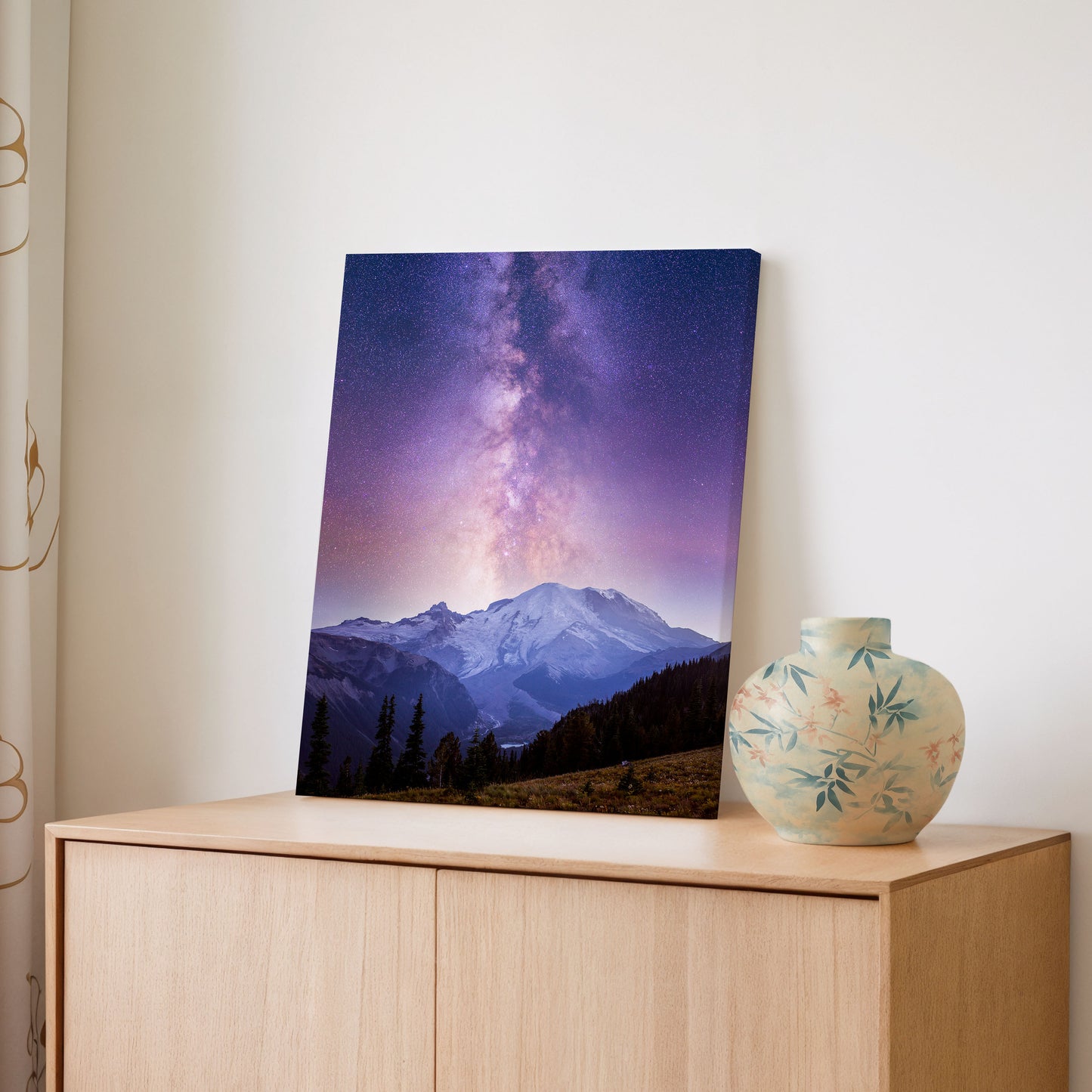 Purple Haze, Milky Way Over Mount Rainier - Canvas Print