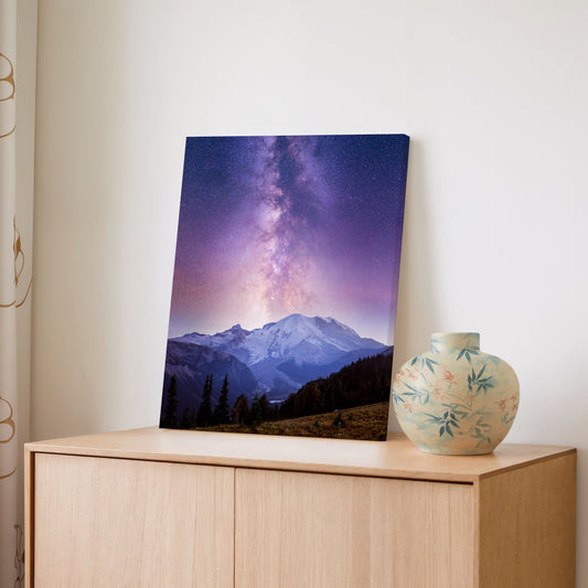 Purple Haze, Milky Way Over Mount Rainier - Canvas Print