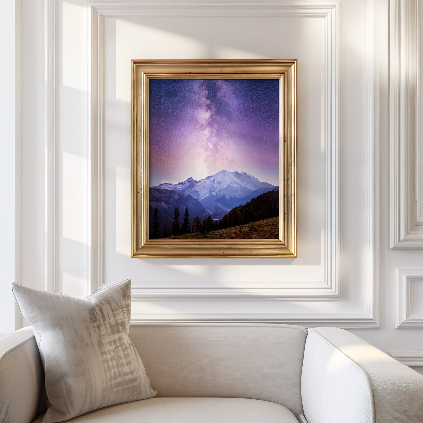 Purple Haze, Milky Way Over Mount Rainier - Lustre Paper Print