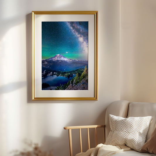 Milky Way Over Mount Rainier From Tolmie Peak - Lustre Paper Print