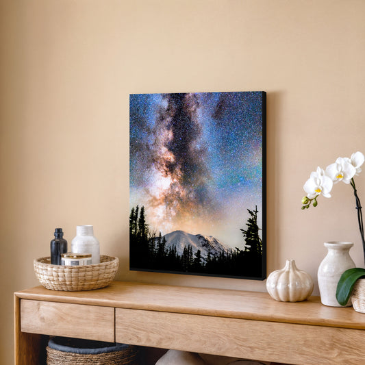 Volcano, Milky Way Rising Over Mount Rainier - Canvas Print