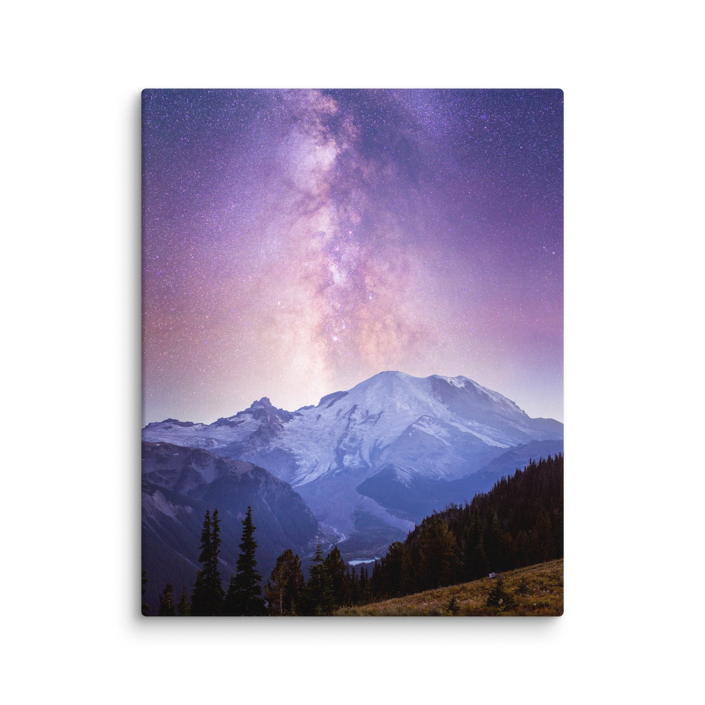 Purple Haze, Milky Way Over Mount Rainier - Canvas Print
