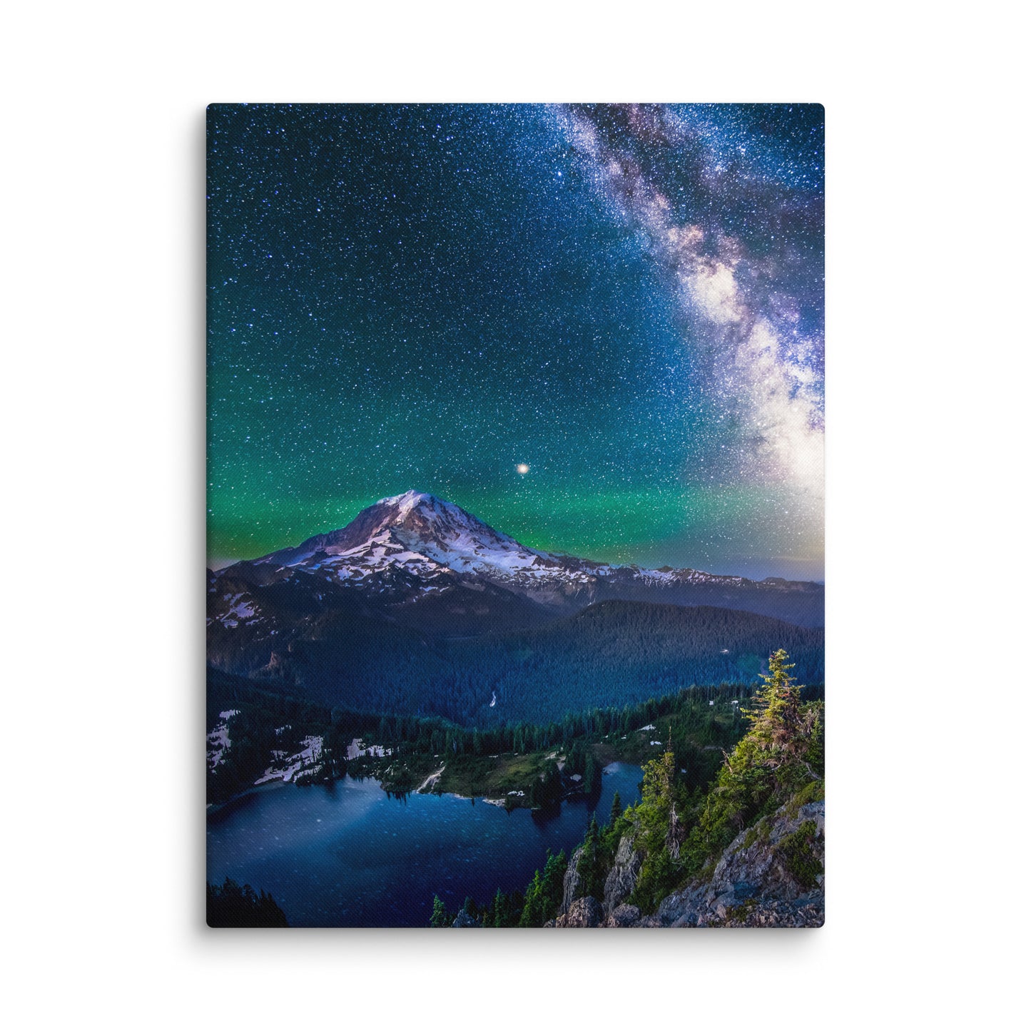 Milky Way Over Mount Rainier From Tolmie Peak - Canvas Print
