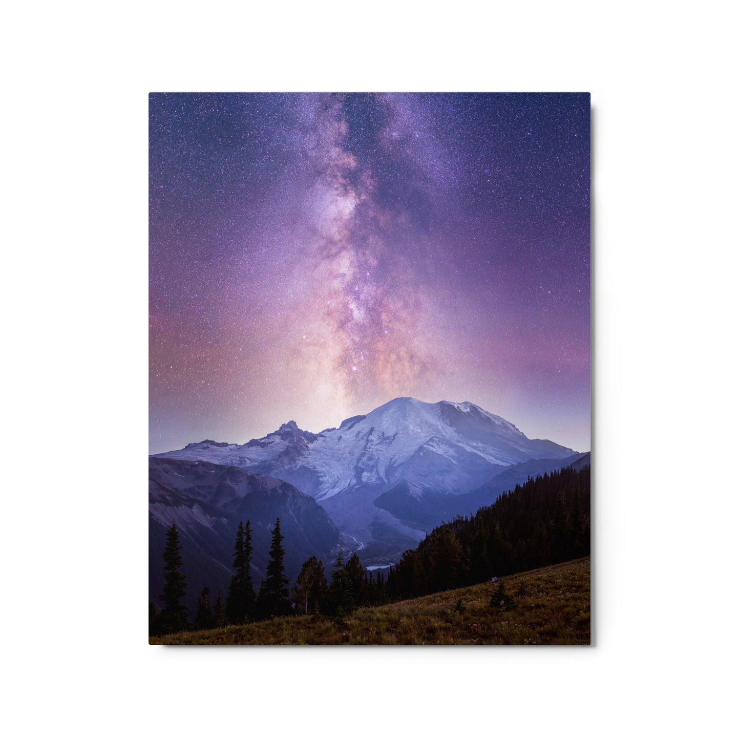 Purple Haze, Milky Way Over Mount Rainier - Metal Print