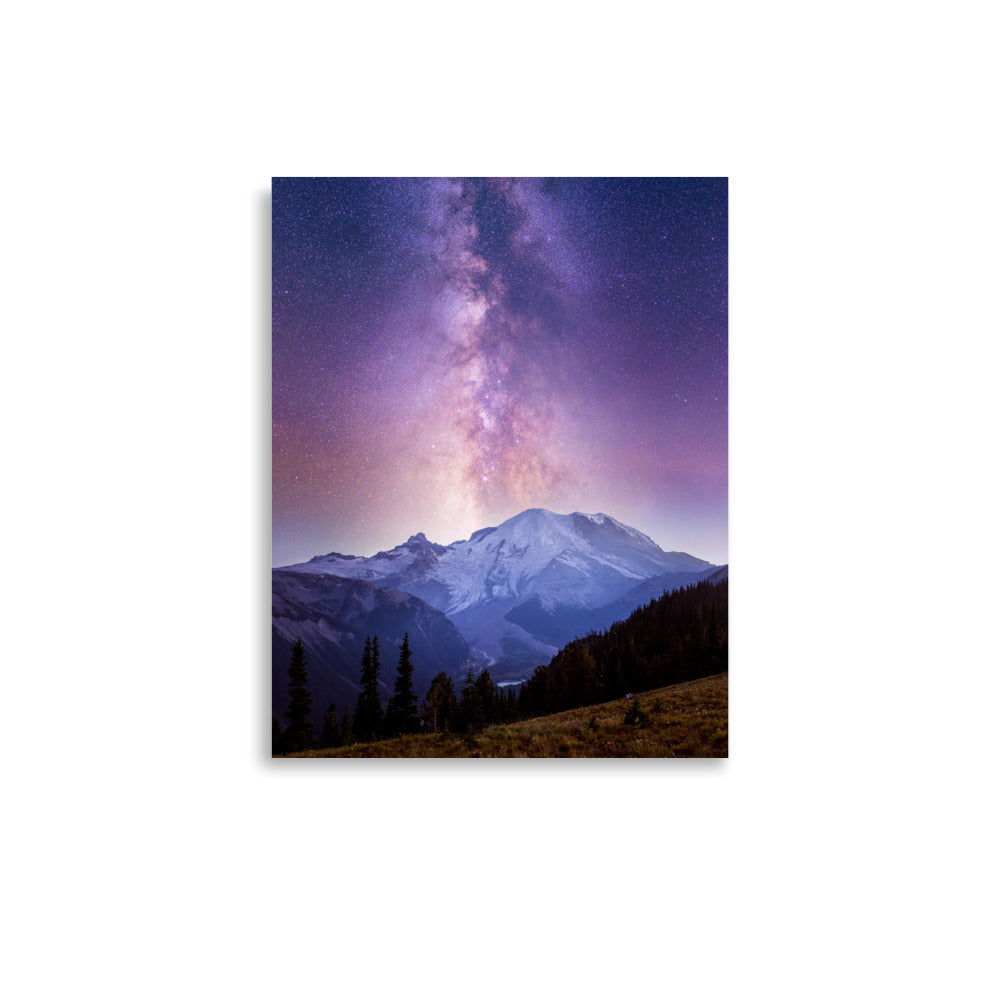 Purple Haze, Milky Way Over Mount Rainier - Lustre Paper Print
