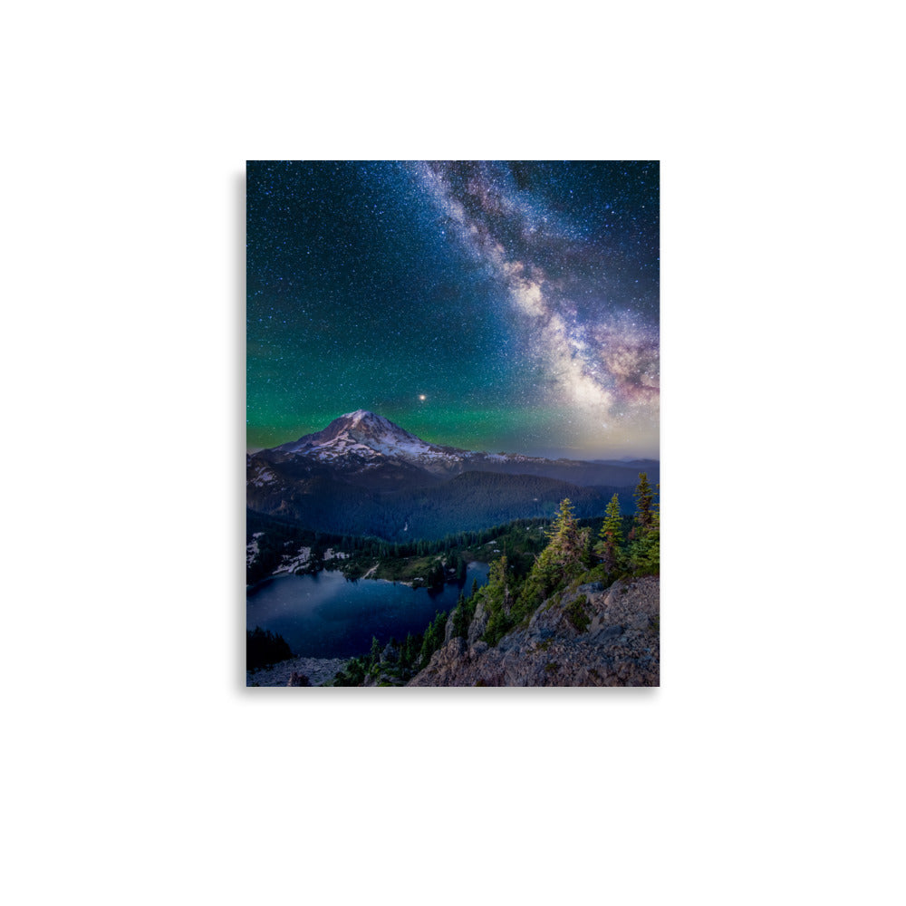 Milky Way Over Mount Rainier From Tolmie Peak - Lustre Paper Print