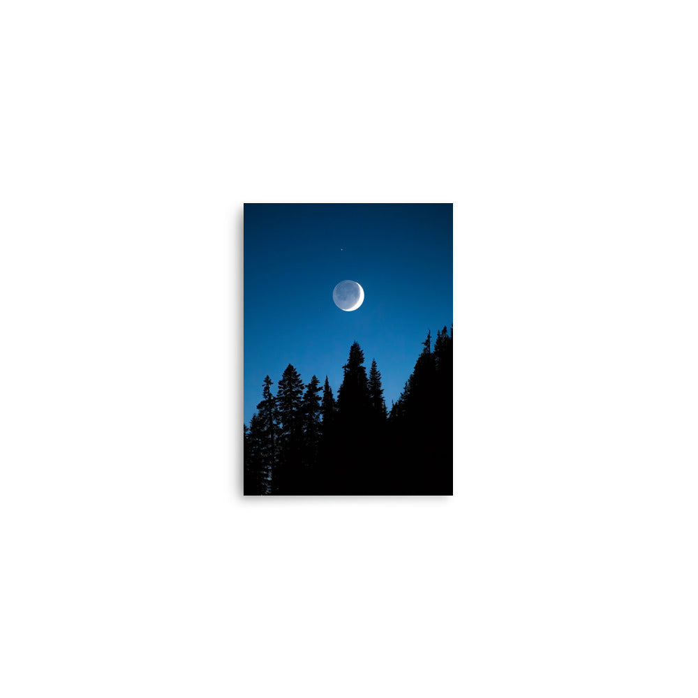 Crescent Moon Over Trees, Mount Rainier National Park - Lustre Paper Print