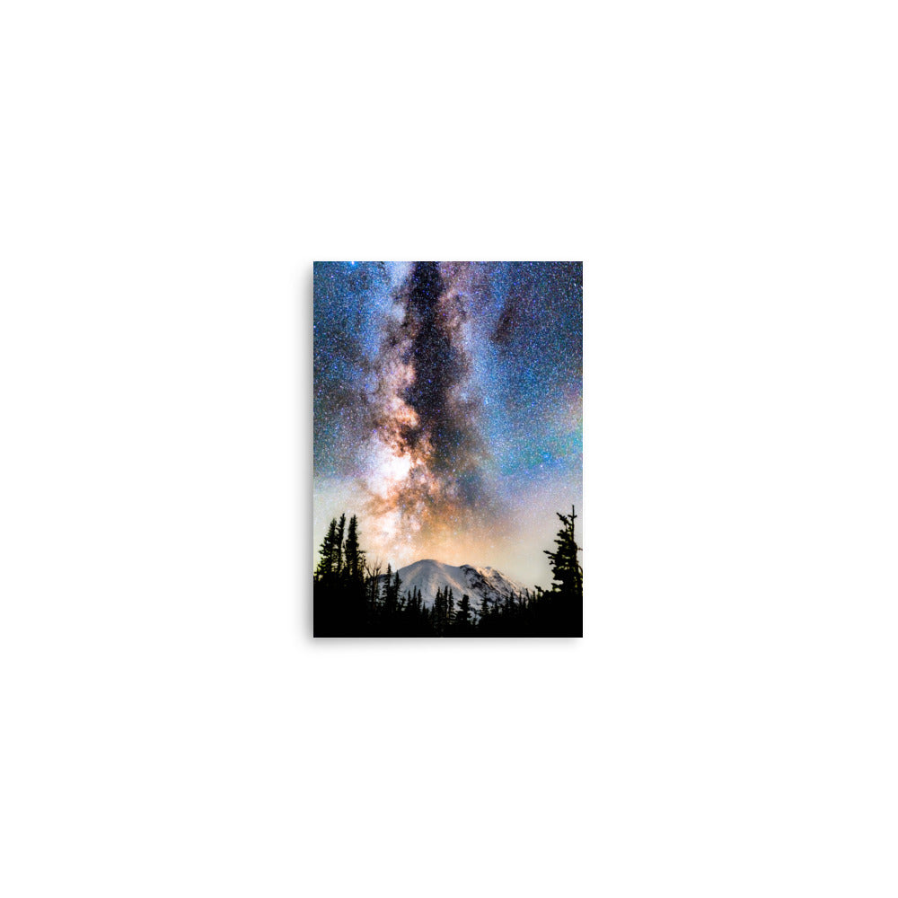 Volcano, Milky Way Rising Over Mount Rainier - Lustre Paper Print