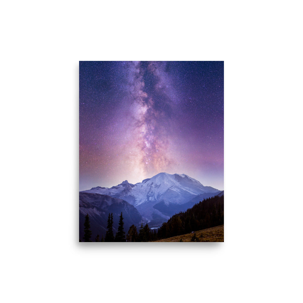 Purple Haze, Milky Way Over Mount Rainier - Lustre Paper Print