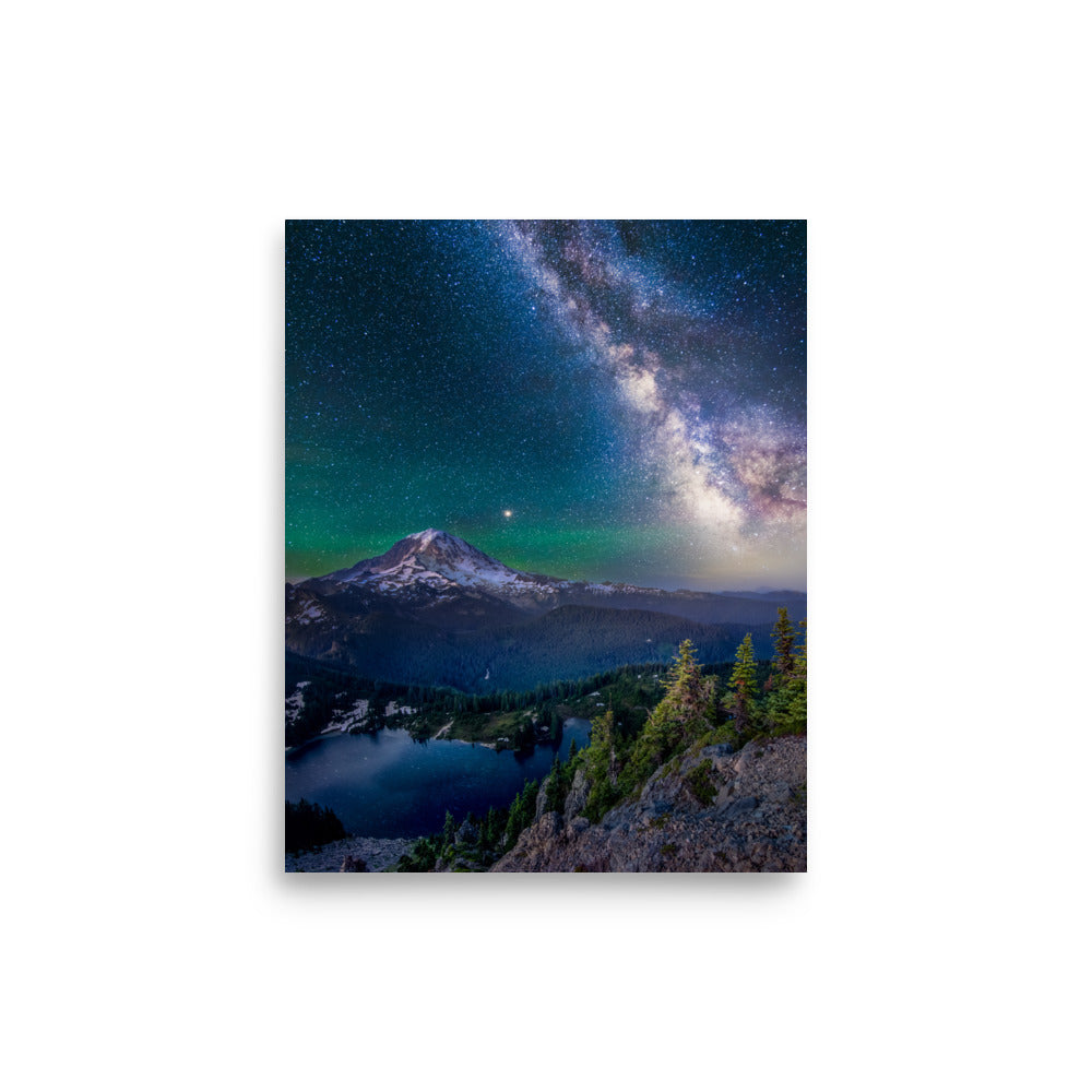 Milky Way Over Mount Rainier From Tolmie Peak - Lustre Paper Print